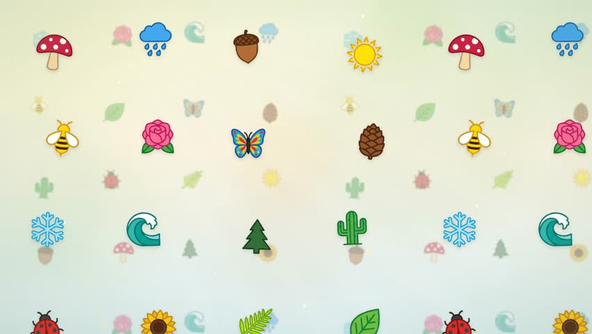 Nature and four seasons icons with leaf flower butterfly and weather symbols pattern