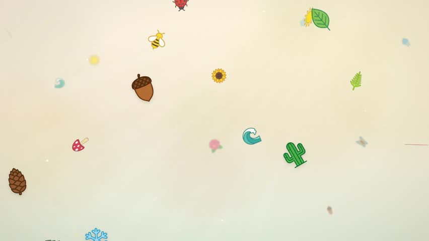 Nature and seasons icons floating gently with leaf butterfly flower and weather symbols