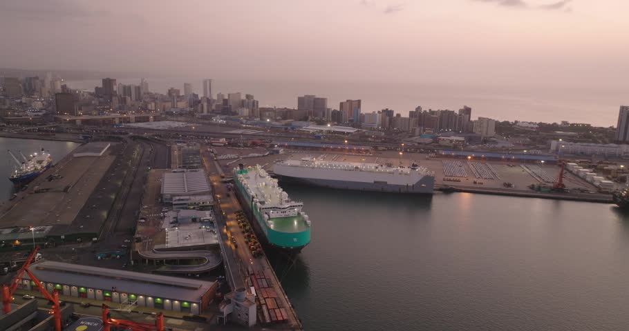 aerial view of a busy harbour in Durban