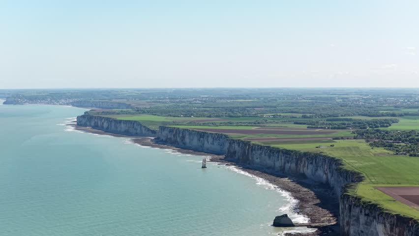 France Alabaster coast chalk cliffs of Étretat Normandy aerial drone landscape English Channel