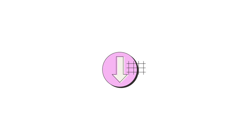 Circular download button neubrutalism UI element animation. Downward arrow. File saving action. Animated flat user interface component for web and app design. Neo memphis motion graphic