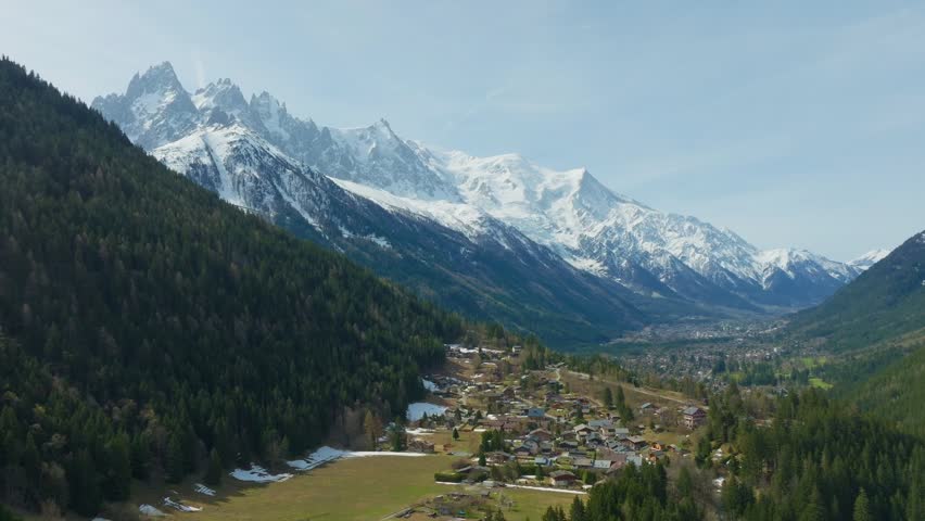Chamonix - Alpine Town In The French Alps, France - Aerial Pullback