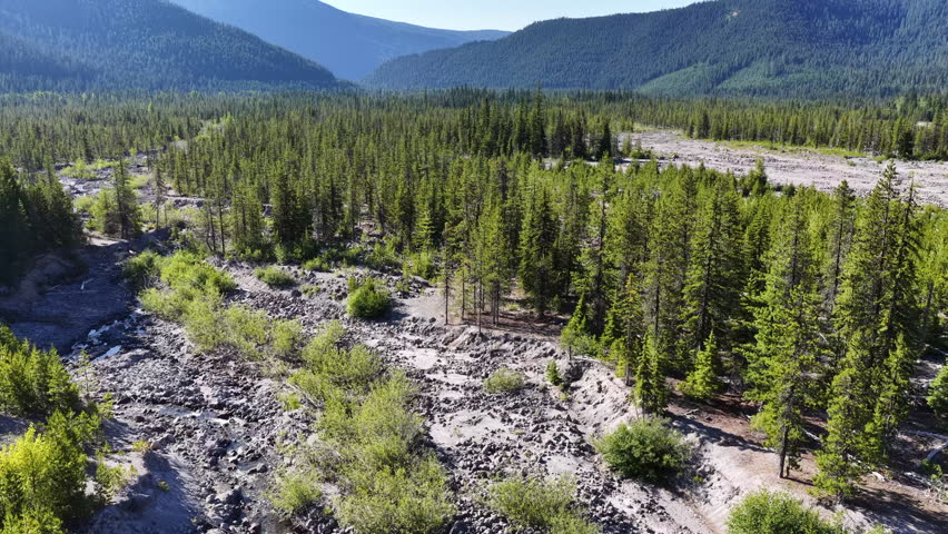 Extensive forest grows in a volcanic valley near Mt. Hood, Oregon. This scenic and wild area, close to Portland, offers year-round recreation.