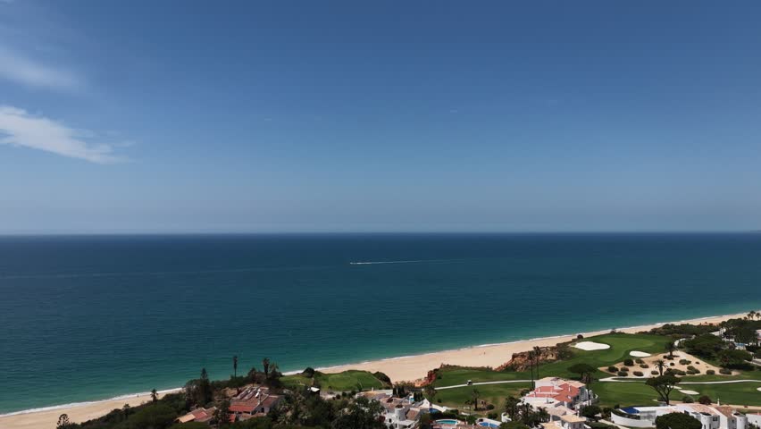 Neighborhood area with luxury villas at shoreline of Algarve, Portugal