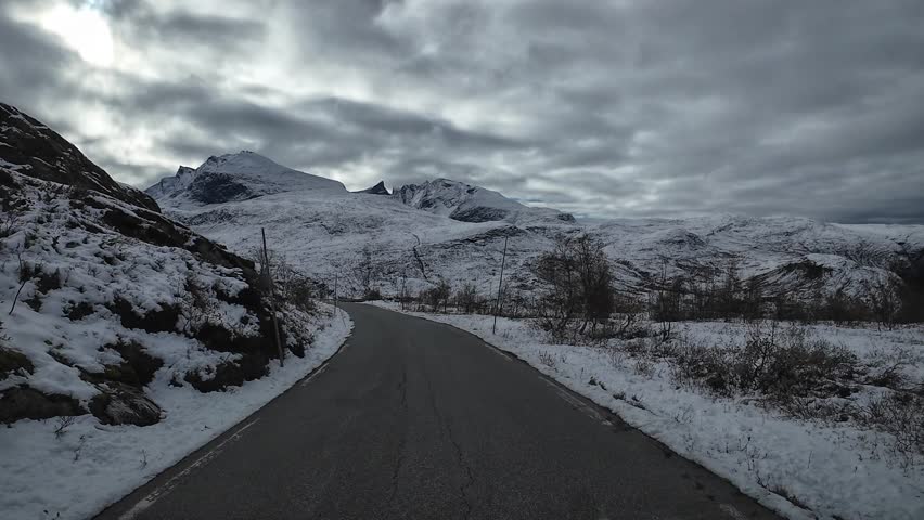 Driving a scenic motorhome route on Sognefjellsvegen road in Norway