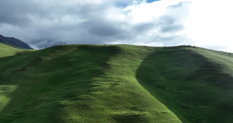 Beautiful green grassland and cloudy sky in the sunrise	