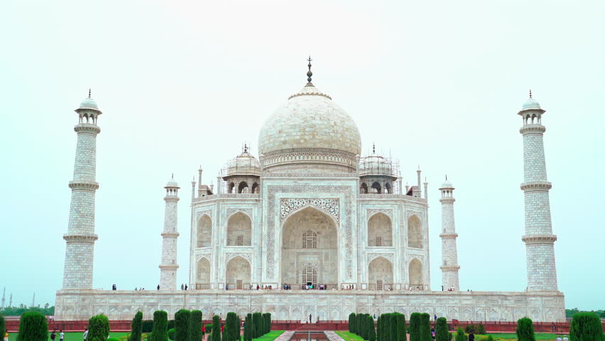 Taj Mahal Frontal Symmetric View with Minarets and Dome, Agra, India
