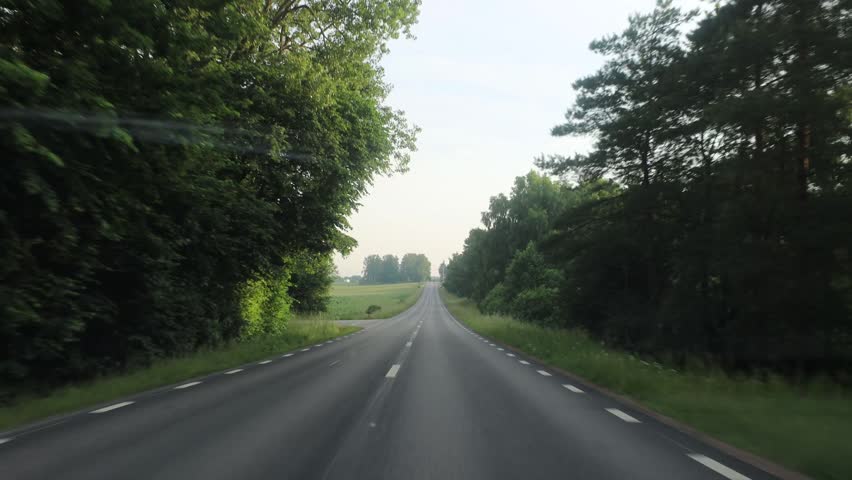 Veberod, Sweden The view from a car driving on a country road in the Skane province.