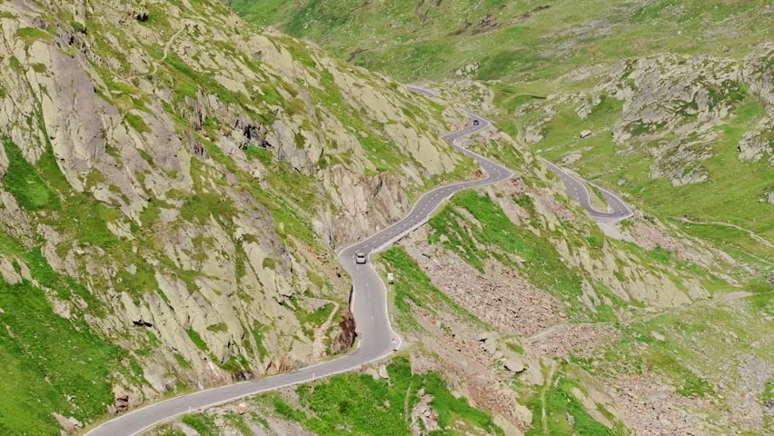 Winding Mountain Road Through Great St Bernard Pass Swiss Alpine Landscape