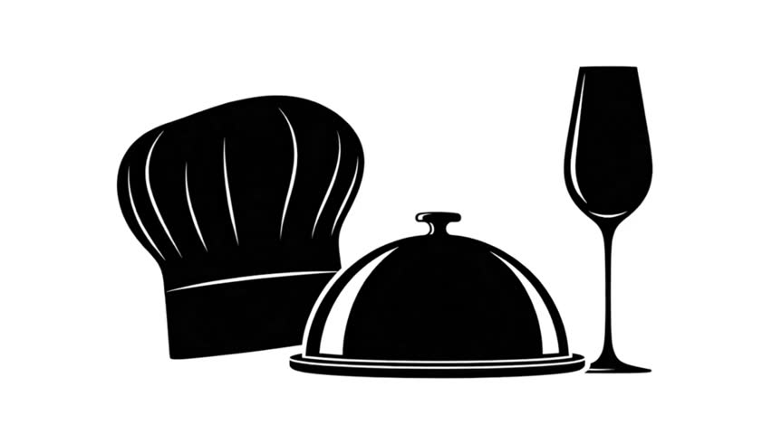 A black vector illustration of a chef
