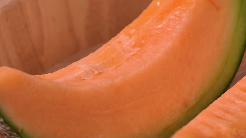 Sliced pieces of fresh sweet cantaloupe melon