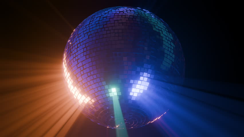 Spinning disco ball in fog emitting rays 3d seamless loop animation
