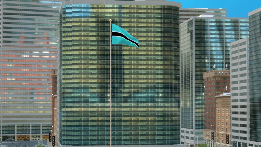 Bosnia and Herzegovina Flag on Pole, Modern Business District Buildings - Daytime View