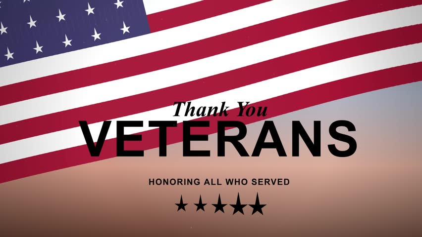 Veterans Day tribute background with US flag and text honoring veterans.