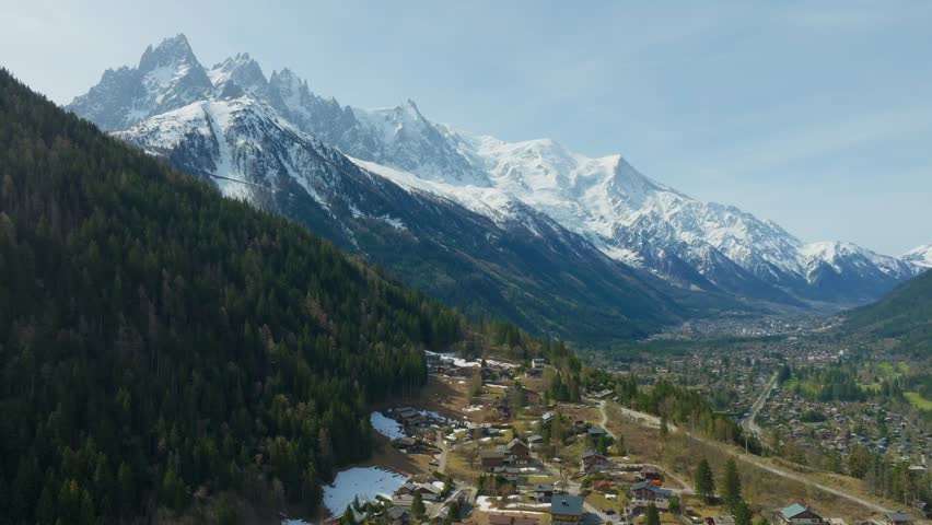 Chamonix-Mont-Blanc Commune In France - Aerial Drone Shot