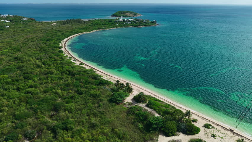Drone Shot of St. Martin Island, Pristine White Sand Beach on Caribbean Sea Coastline