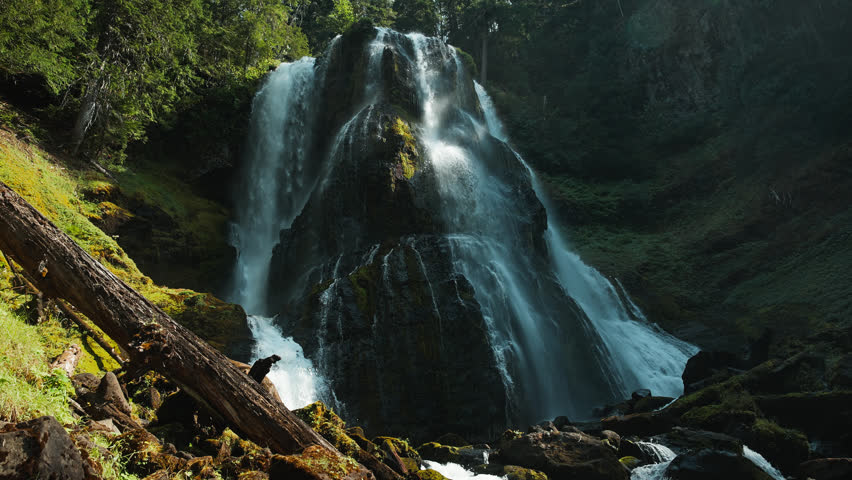Upper Tier of Waterfalls At Falls Creek Falls Within Gifford Pinchot National Forest In Washington State, USA. - wide shot
