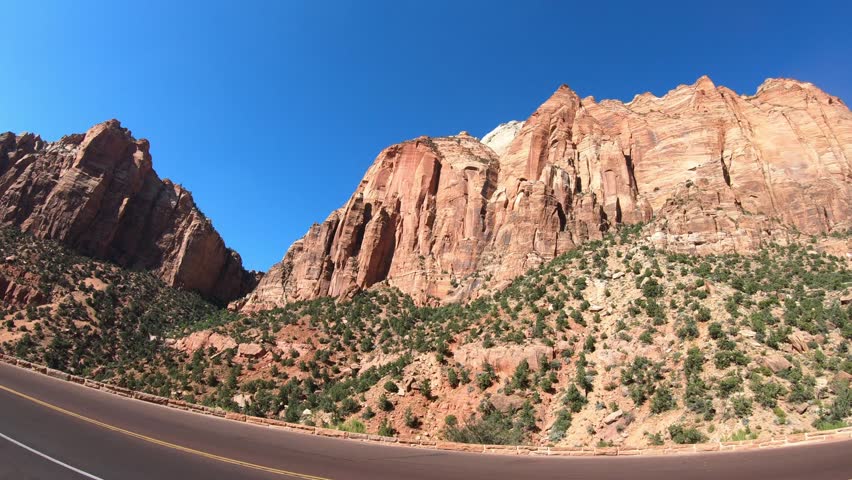 Smooth motion footage of rugged canyon scenery in Zion National Park Utah