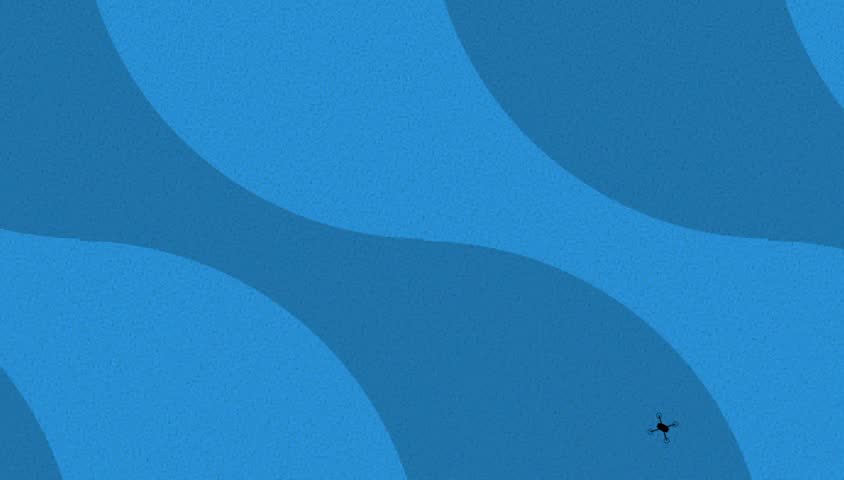 Minimalist Animated Drone Flying Over Blue Textured Background.