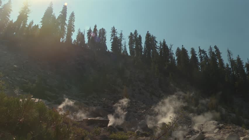 Scene Of Steam Vents At Bumpass Hell Within Lassen Volcanic National Park, United States. Static Shot