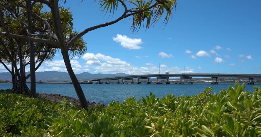 Bridge crossing Pearl Harbor in Honolulu, Hawaii tourist destination