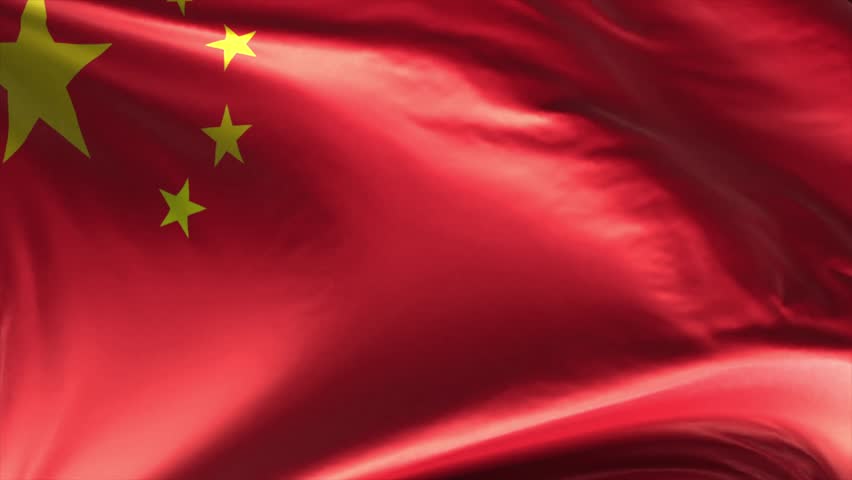 Realistic China flag waving animation loop featuring a close up of the Chinese national fabric blowing in the wind