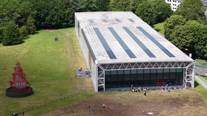 Aerial view of Sainsbury Centre art museum, Norwich, Norfolk, United Kingdom
