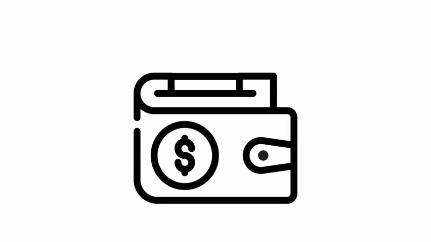 A black line art icon depicting a money bag with a dollar sign set against a white background. It is