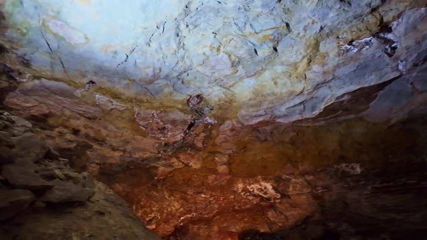 Close up view of glowing calcite crystal formations inside Jewel Cave in South Dakota