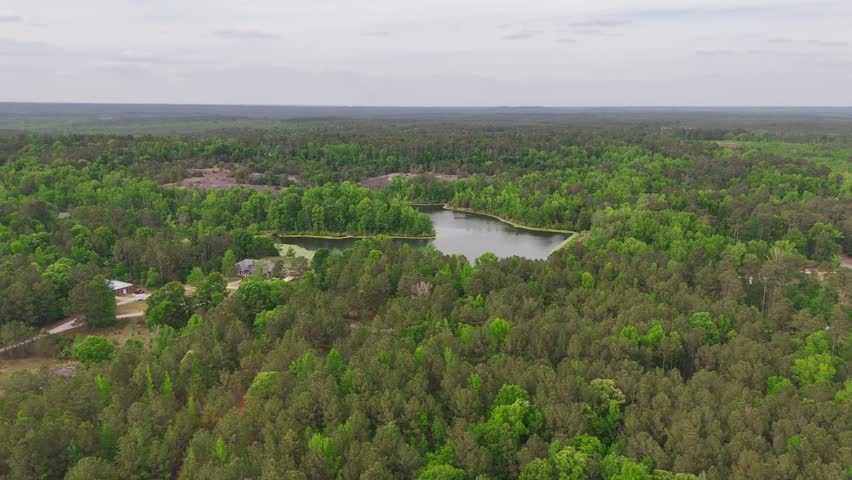Aerial View of Little Heggies Rock and Lake in Forest Appling Georgia