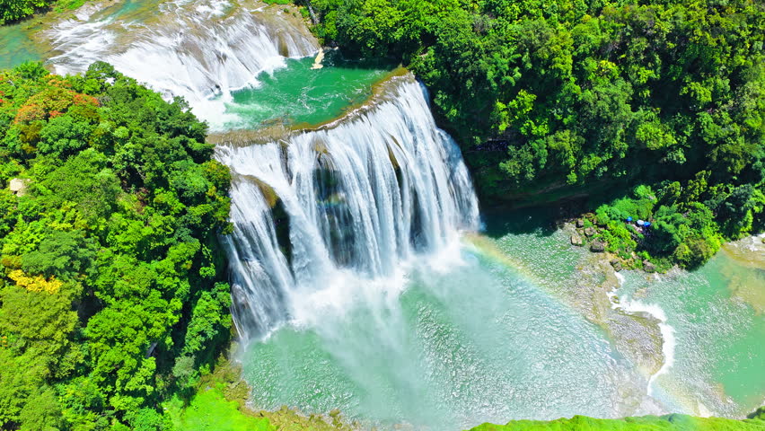 Aerial view of majestic Huangguoshu Waterfall in Anshun, Guizhou, China