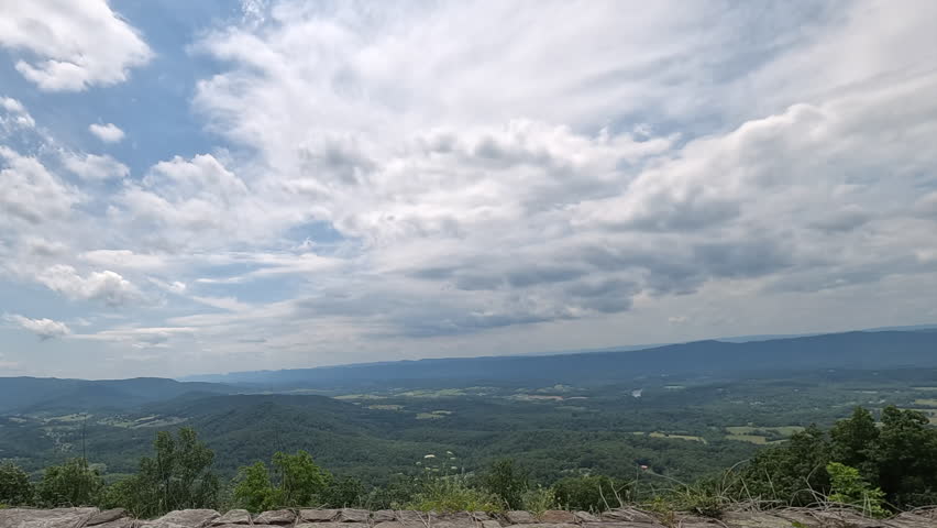 Driving down Skyline Drive on a summer day looking to the west in Shenandoah National Park
