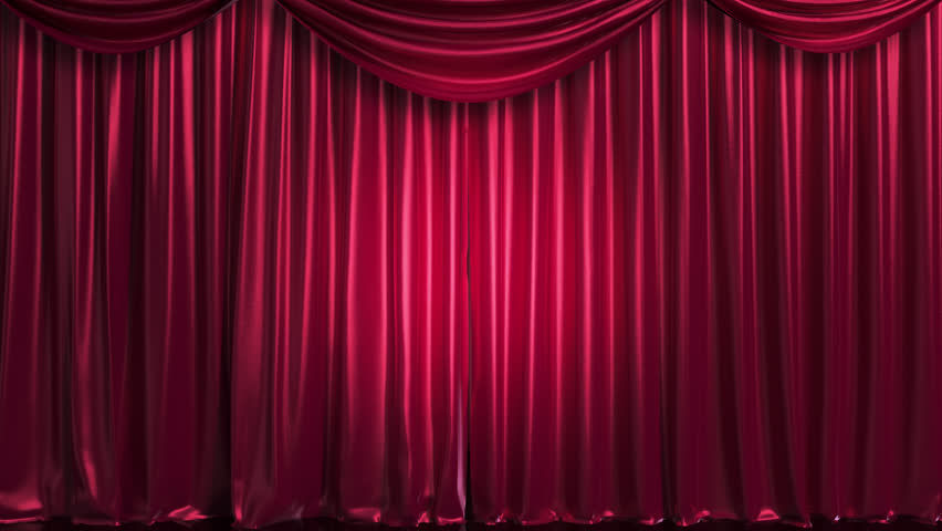 Red velvet Curtains opening with color matte . 3D rendering .	
