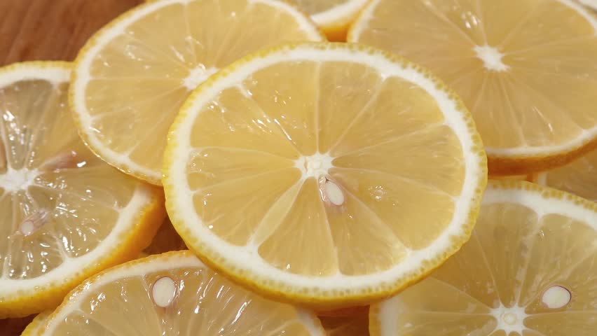  Juicy lemon slices close-up, for background, fruits