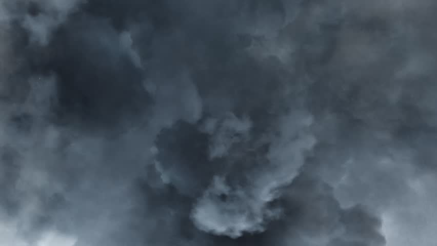 Rolling Dark Storm Clouds With Lightning Flashes, Dramatic Weather Background Animation