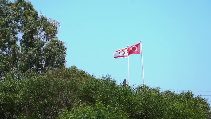Turkish flag and Northern Cyprus flag waving together