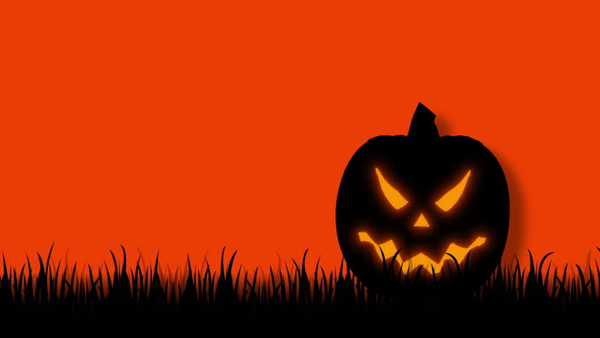 Halloween Pumpkin Glowing On Orange Background