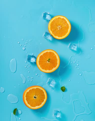 a table of ice and oranges