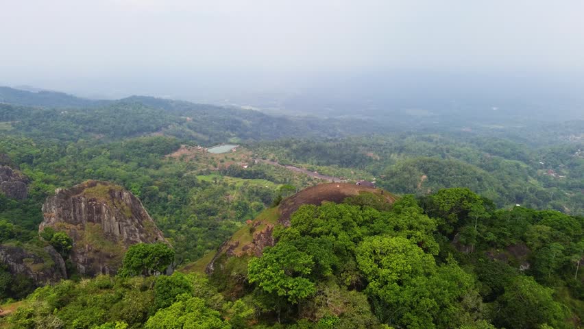 Ancient Nglanggeran Volcano Landscape in Yogyakarta, Indonesia. Scenic Mountain and Giant Rock Formation
