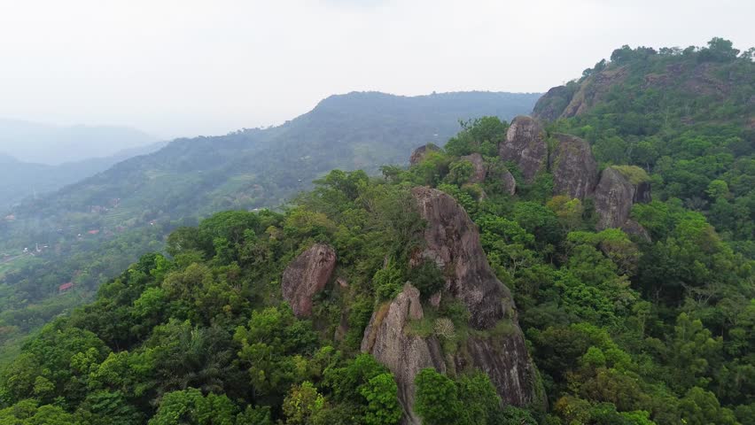 Ancient Nglanggeran Volcano Landscape in Yogyakarta, Indonesia. Scenic Mountain and Giant Rock Formation