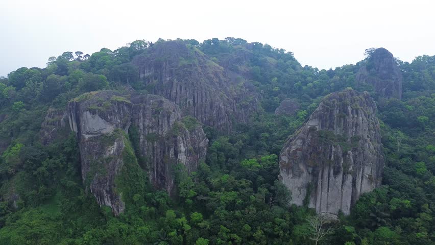 Ancient Nglanggeran Volcano Landscape in Yogyakarta, Indonesia. Scenic Mountain and Giant Rock Formation