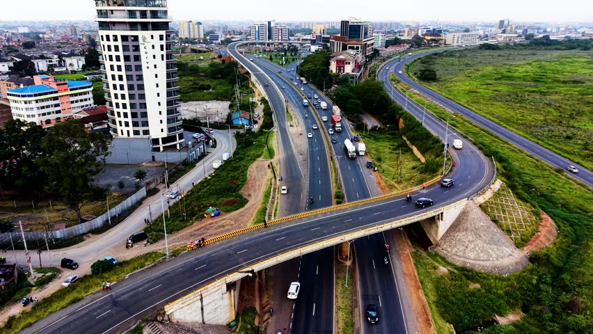 cars moving on nairobi roads nairobi road interchange nairobi expressway life kenya urban roads transport modern high way roads in Africa city traffic