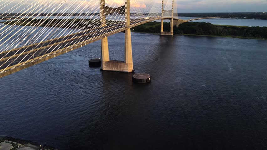 Modern suspension bridge above water in Jacksonville Florida USA
