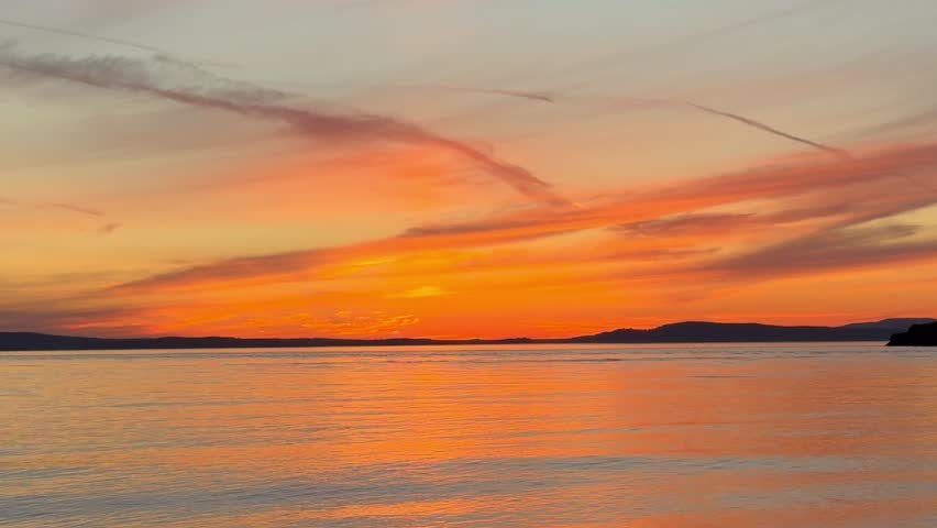 Beautiful orange sunset over the Puget Sound