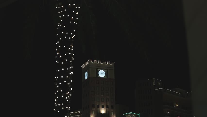 Clock tower in American village, Okinawa Japan, at night