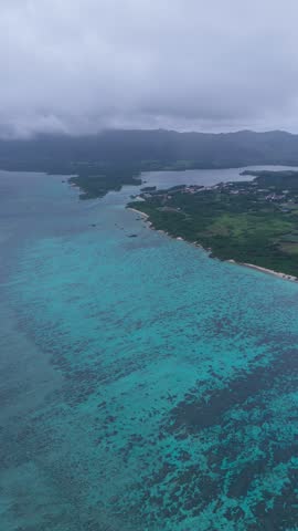 Kabira Bay On A Cloudy Day In Ishigaki Island, Okinawa, Japan. - aerial shot