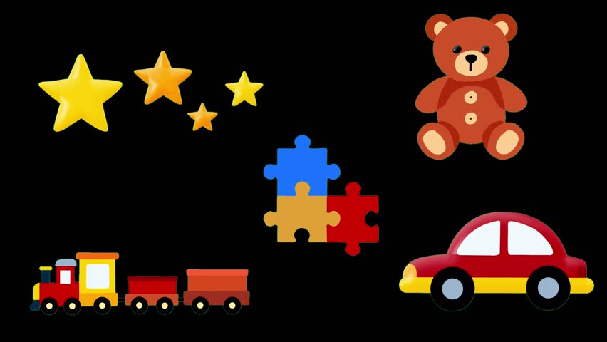 2D Animated Kids Toy Collection with Educational Icons for Children