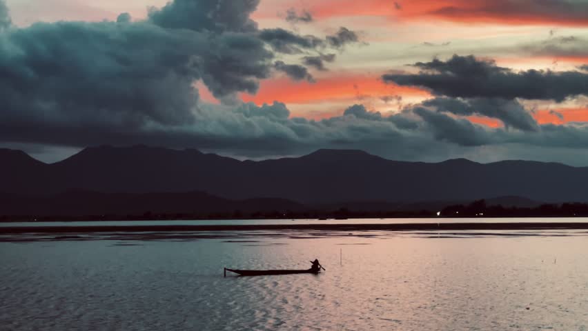 Sunset over a freshwater lake.