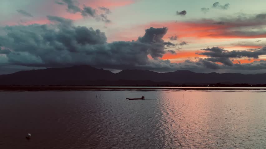 Sunset over a freshwater lake.