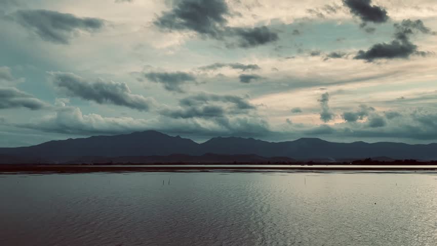 Sunset over a freshwater lake.